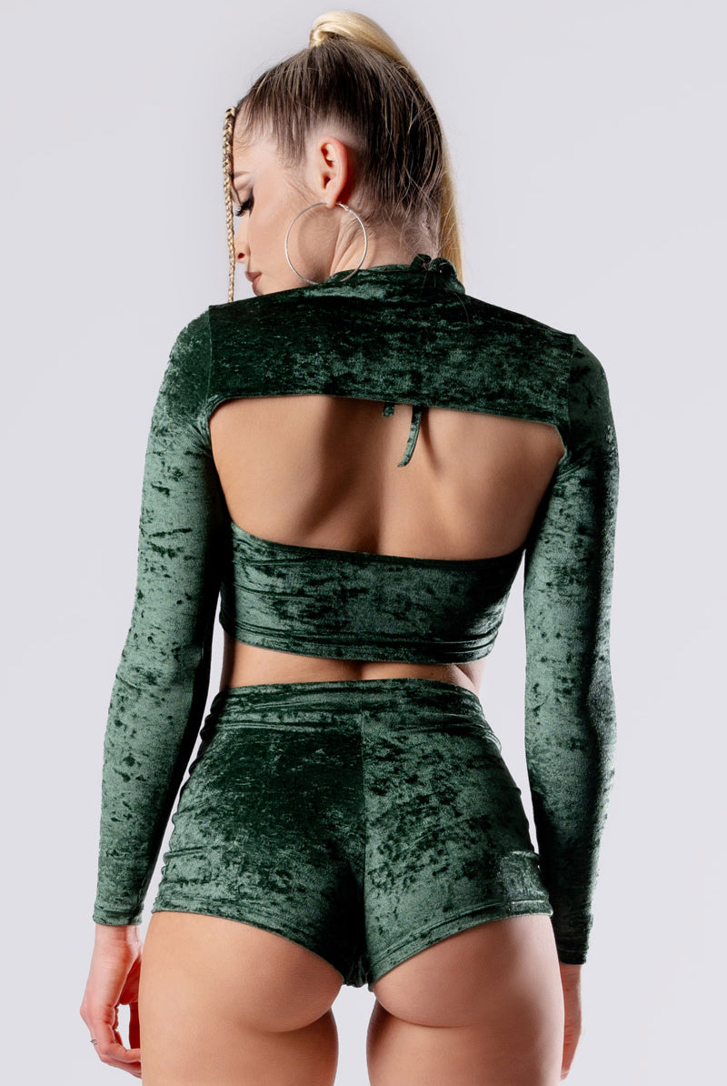 moss-babe-booty-shorts-green-velvet-back-view