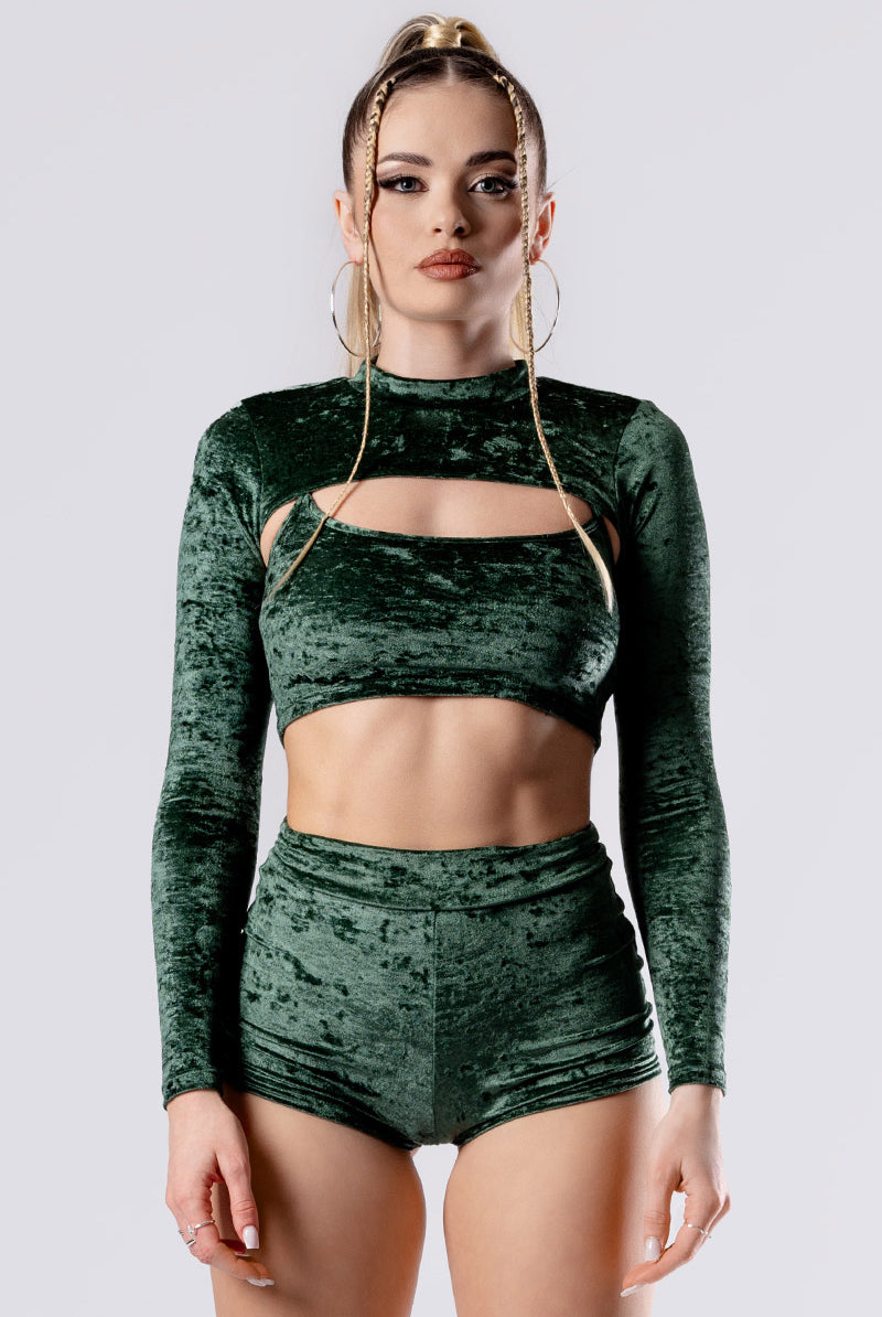 moss-babe-booty-shorts-green-velvet-close-view