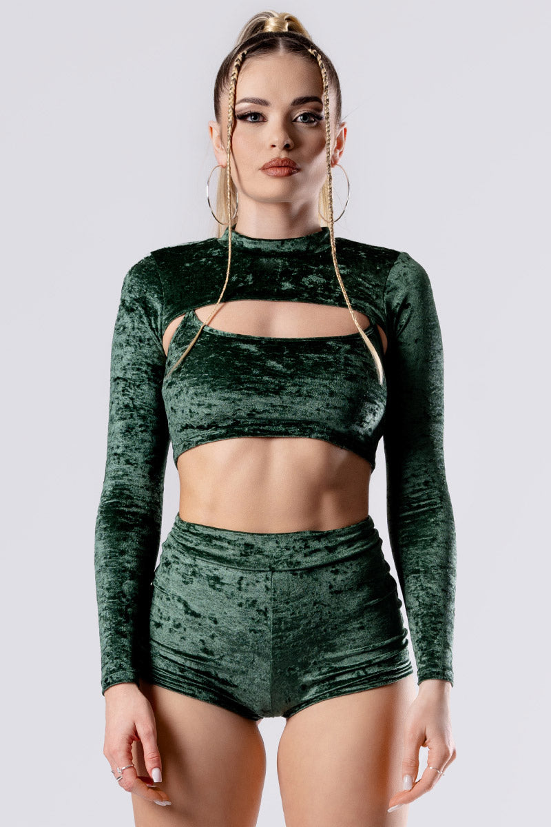 Moss Babe High Rise Booty Shorts Set - Green Velvet
