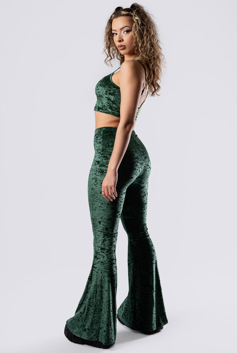 moss-babe-flare-pants-set-green-velvet-back-side-view