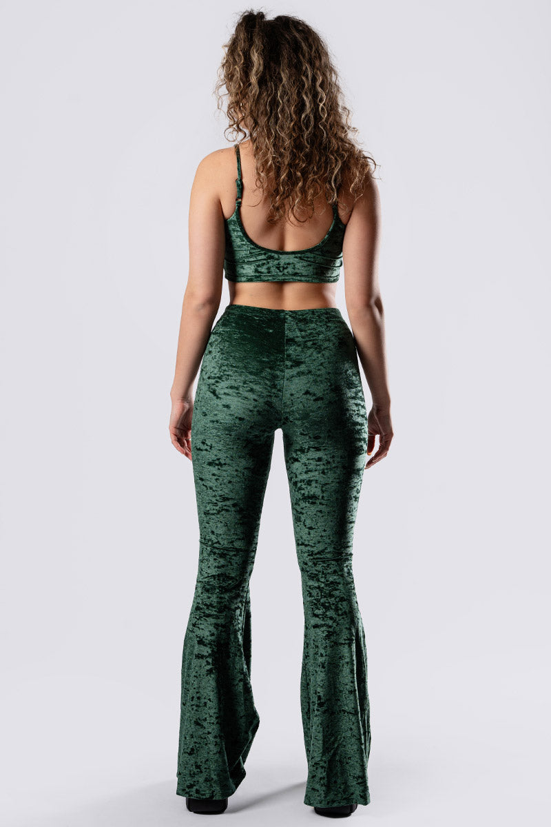 moss-babe-flare-pants-set-green-velvet-back-view
