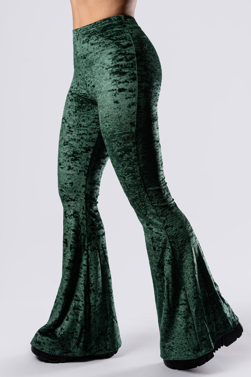 moss-babe-flare-pants-set-green-velvet-close-front-view