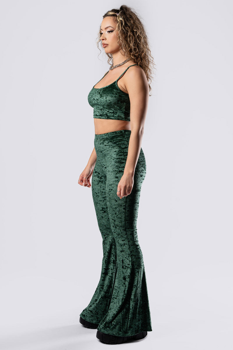 moss-babe-flare-pants-set-green-velvet-side-view
