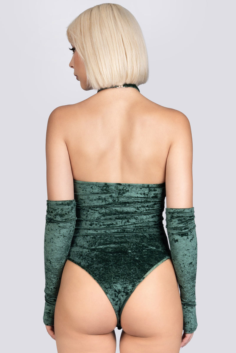 Moss Babe Halter Bodysuit - Green Velvet Exotic Dancewear