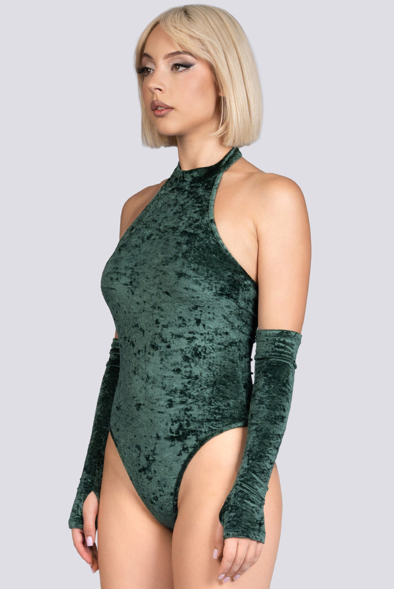 Moss Babe Halter Bodysuit - Green Velvet Stripper Wear