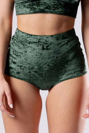 moss-babe-high-rise-booty-shorts-green-velvet-close-front-view