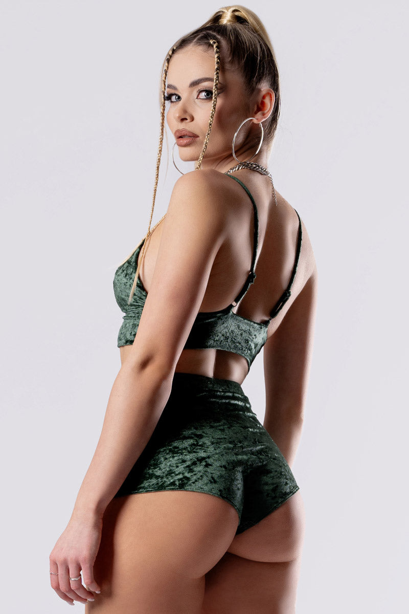 moss-babe-high-rise-booty-shorts-set-green-velvet--back-side-view