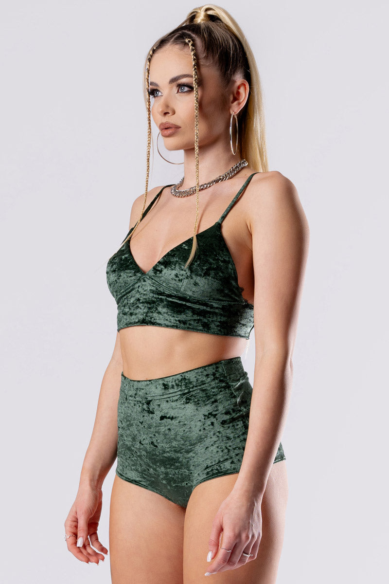 moss-babe-high-rise-booty-shorts-set-green-velvet-side-view