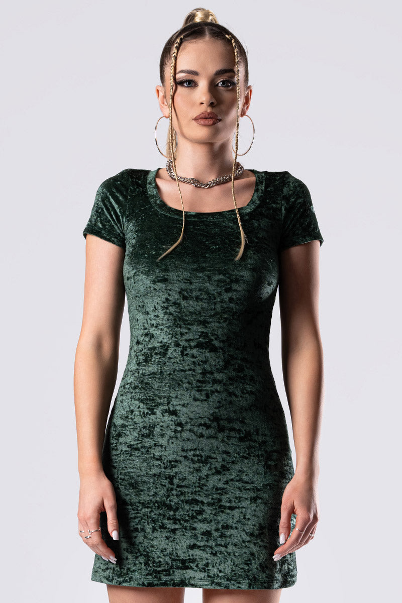 Moss Babe Short Sleeve Bodycon Dress - Green Velvet