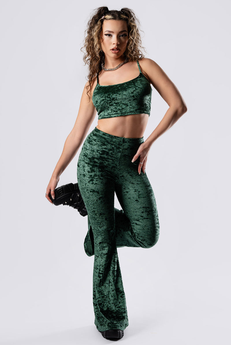 moss-babe-spaghetti-strap-crop-top-green-velvet-front-view