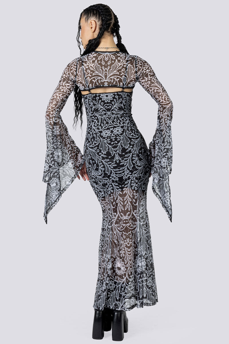 Mourning Spell Mesh Maxi Dress Back Full Body Goth Fashion