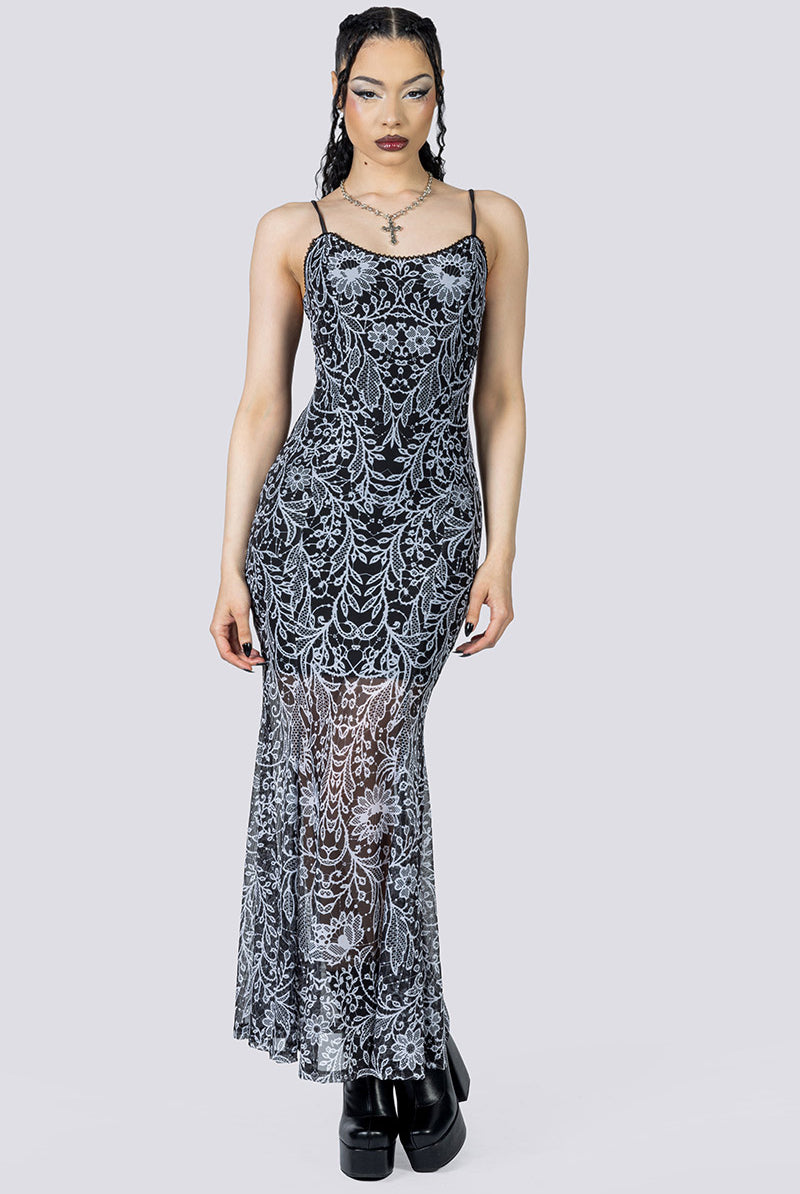 Mourning Spell Mesh Maxi Dress Front Gothic Clothing