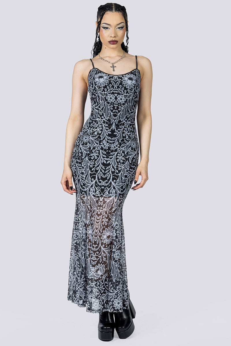Mourning Spell Mesh Maxi Dress Front Gothic Clothing