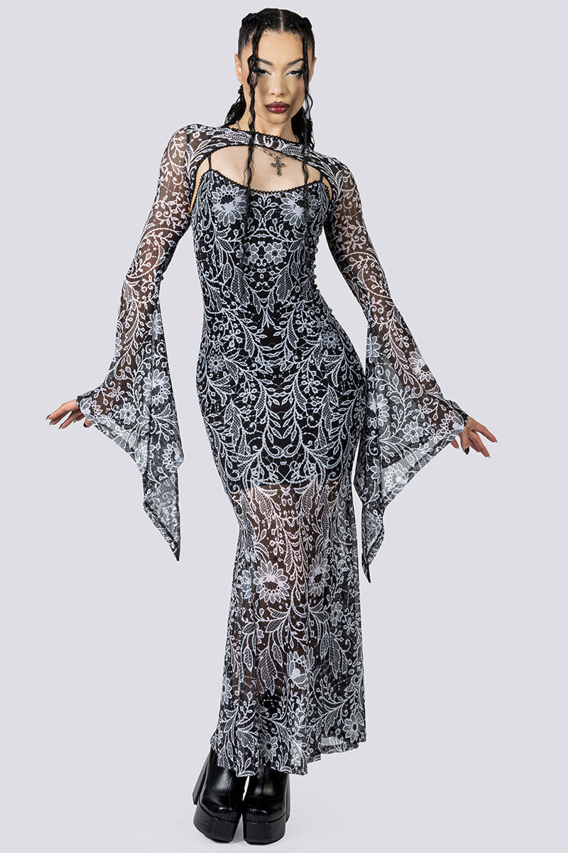 Mourning Spell Mesh Maxi Dress Full Body Gothic Outfits