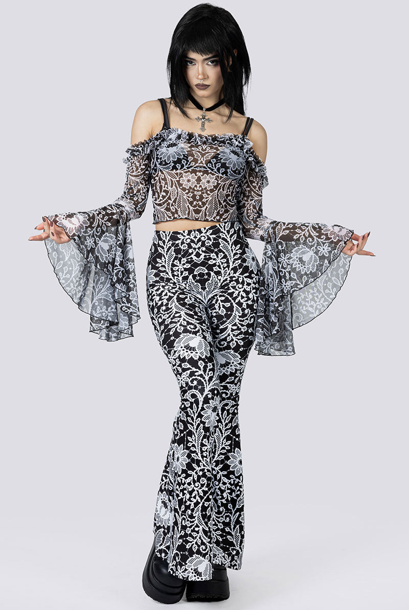 Mourning Spell Sheer Off Shoulder Top Full Body Gothic Clothing