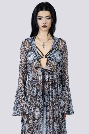 Mourning Spell Sheer Robe Close Up Goth Clothing