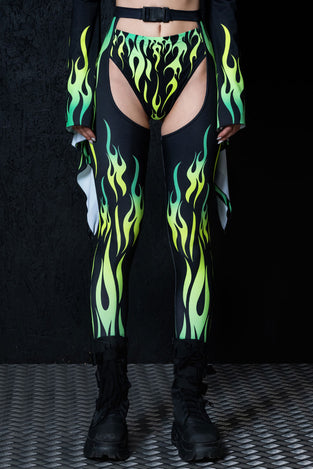 Neon Fire Dance Chaps Pants Close View