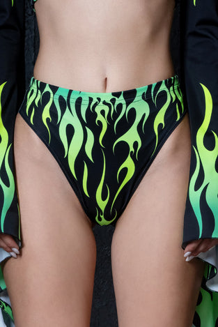 Neon Fire Dance High Cut Booty Shorts Close View