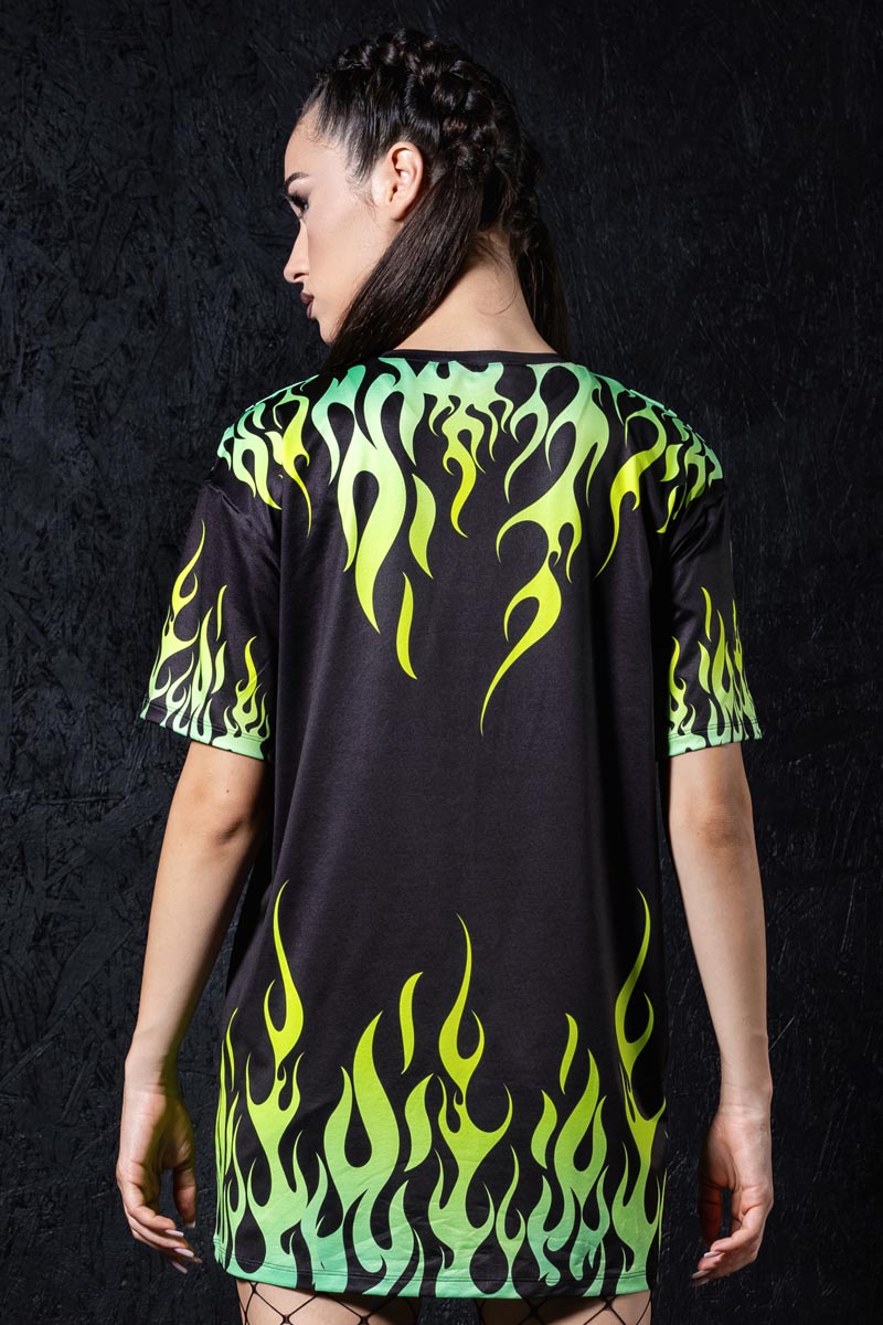 Neon Fire Dance Oversized Tee Dress Back View