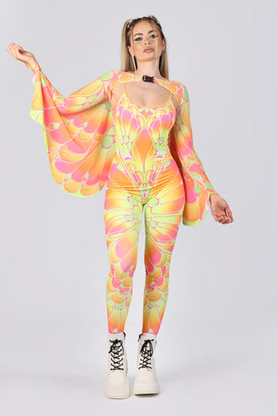 Rave Outfit Neon Moth Sleeveless Catsuit With Straps Front View