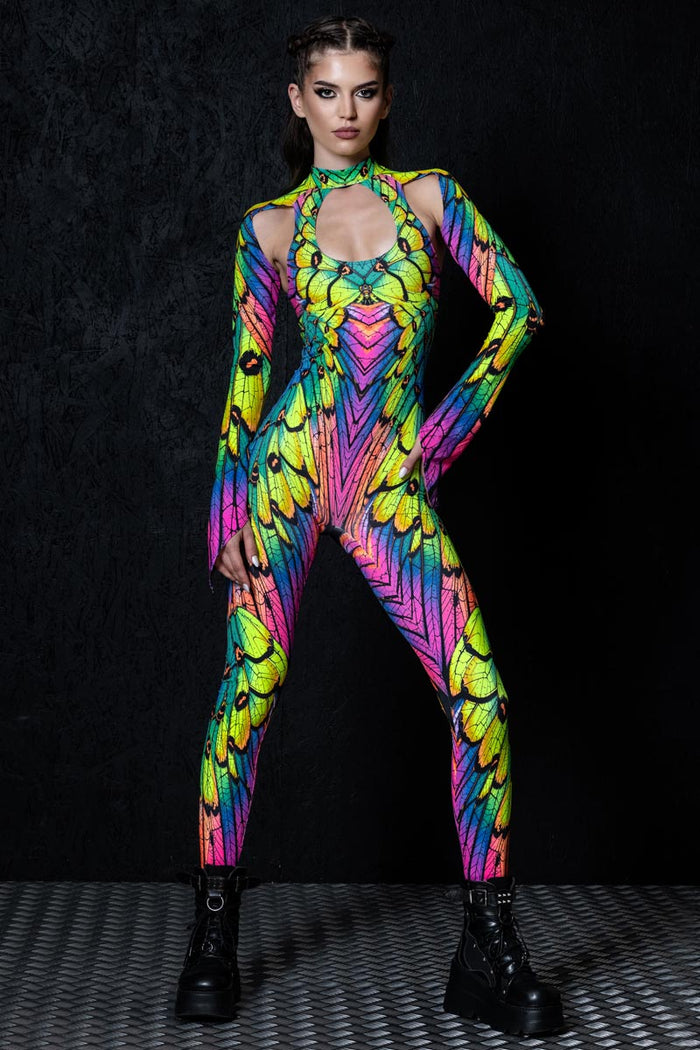 Rave Outfit Neon Nymph Cut Out Costume Front View