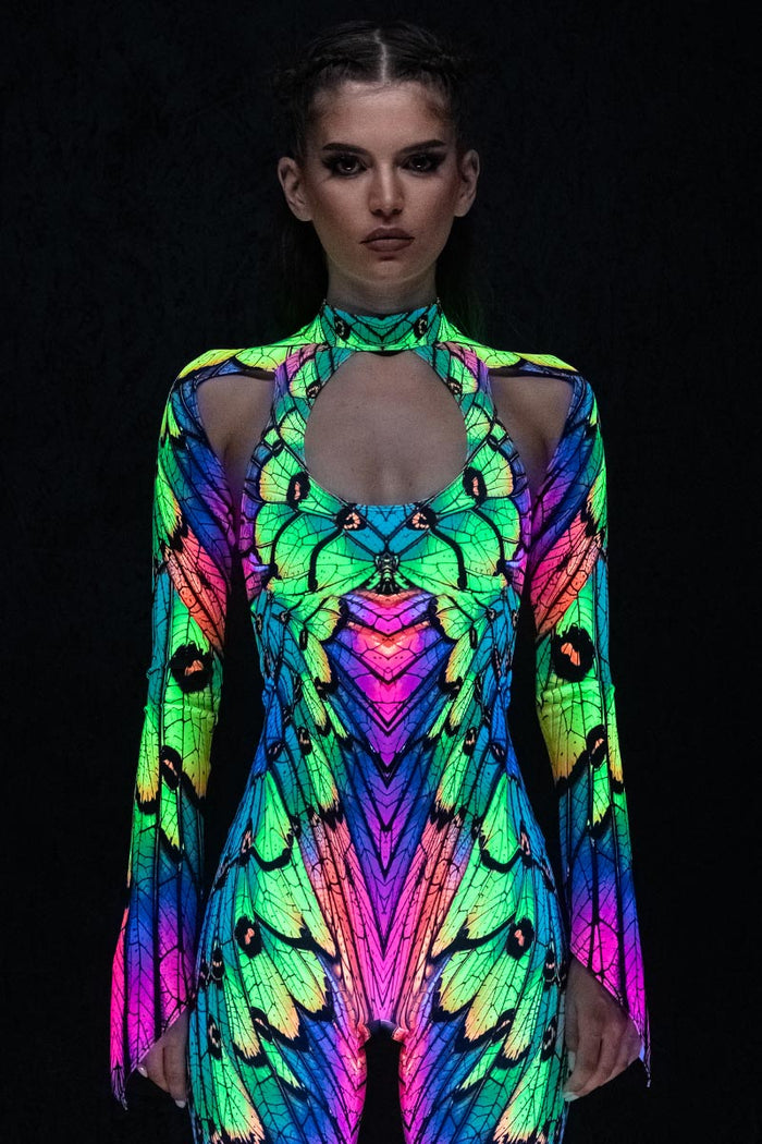 Rave Outfit Neon Nymph Cut Out Costume Uv Close View