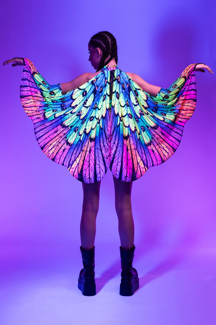 Rave Outfit Neon Nymph High Waisted Shorts Set Back View Uv