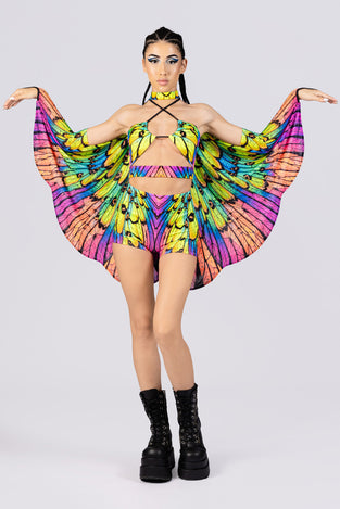 Rave Outfit Neon Nymph High Waisted Shorts Set Front View