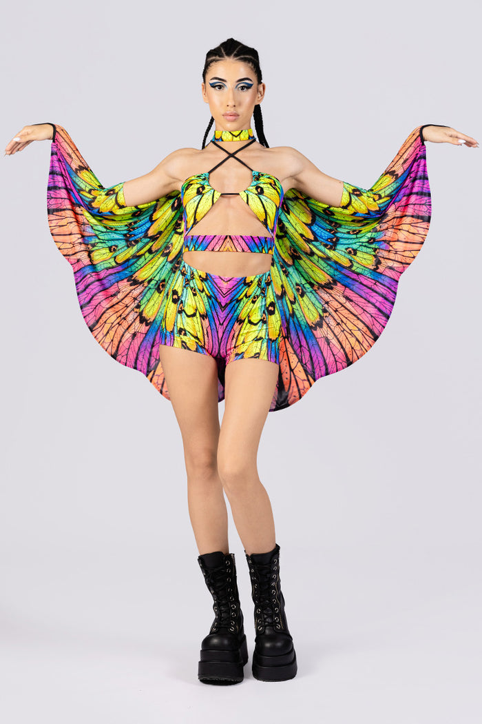 Rave Outfit Neon Nymph High Waisted Shorts Set Front View