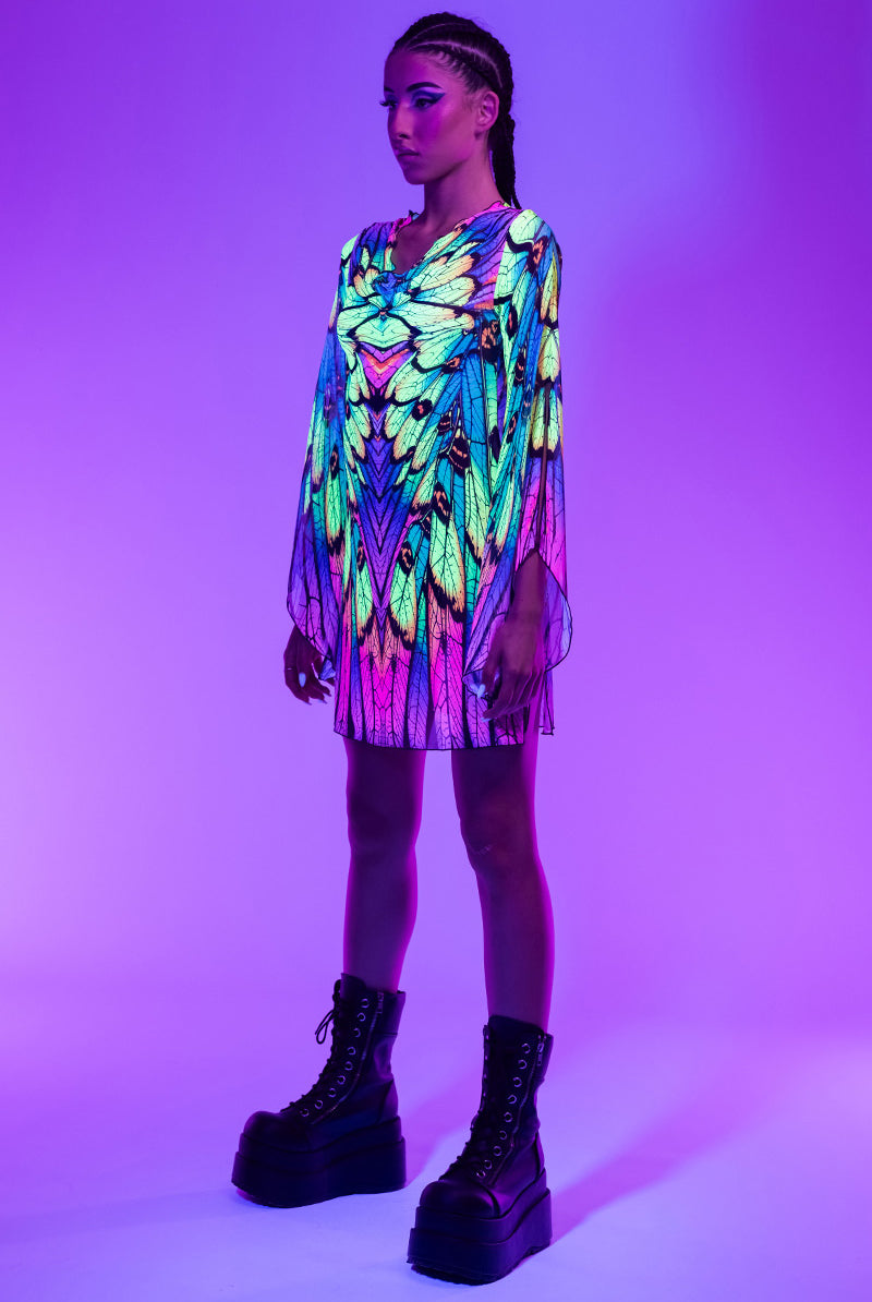 neon purple dress Neon Nymph Mesh Slit Mini Dress – Butterfly Rave Outfit for Festivals, S