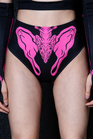 Neon Pink Skeleton Booty Shorts Close View