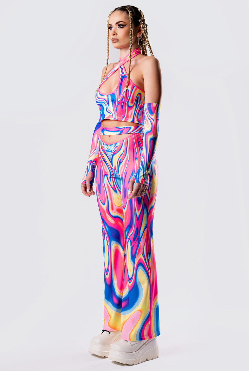 Neon Sweetness Cut Out Belt Flare Pants for Festivals | Devil Walking Neon Sweetness Cut Out Belt Flare Pants for Festivals | Devil Walking