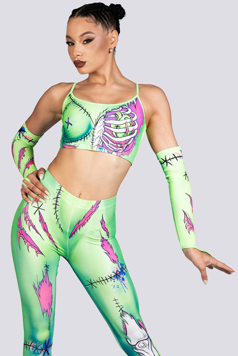 Neon Zombie Spaghetti Strap Crop Top Halloween Style