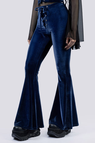 Nightfall Lace Up Flare Pants Close Up Goth Clothing