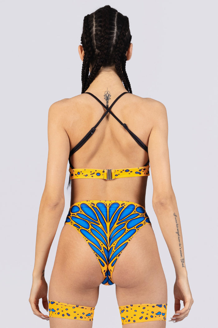 Rave Outfit Nightflame Strappy High Cut Booty Shorts Set Close Back View