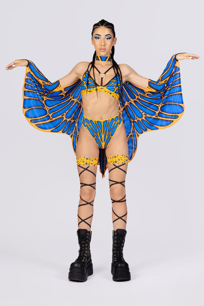Rave Outfit Nightflame Strappy High Cut Booty Shorts Set Front View