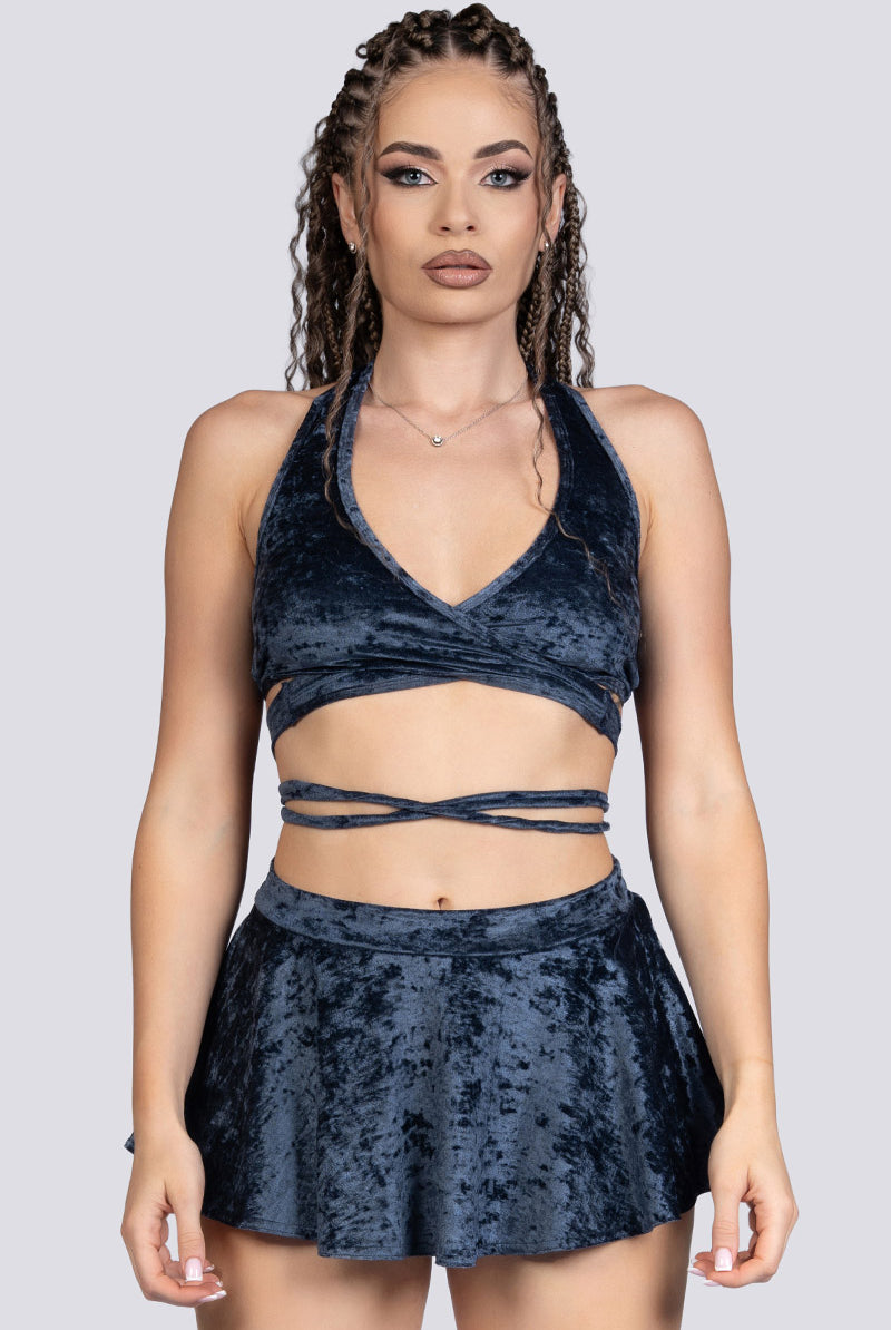 Nightshade Halter Wrap Top - Blue Velvet Stripper Outfit