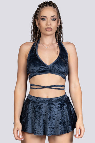 Nightshade Halter Wrap Top - Blue Velvet Stripper Outfit