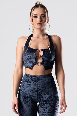 nightshade-triple-ring-halter-top-blue-velvet-close-view