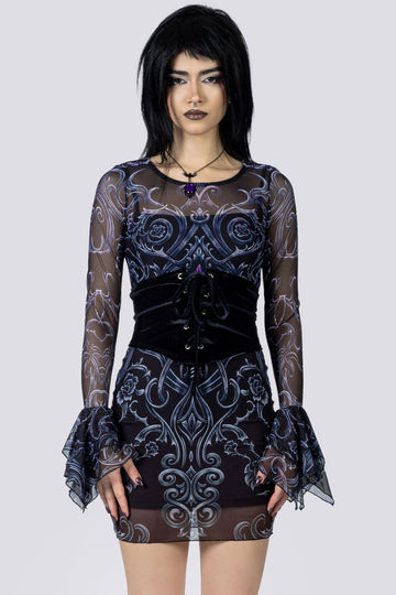 Midnight Crush Corset Belt – Black Velvet Goth Accessories, L