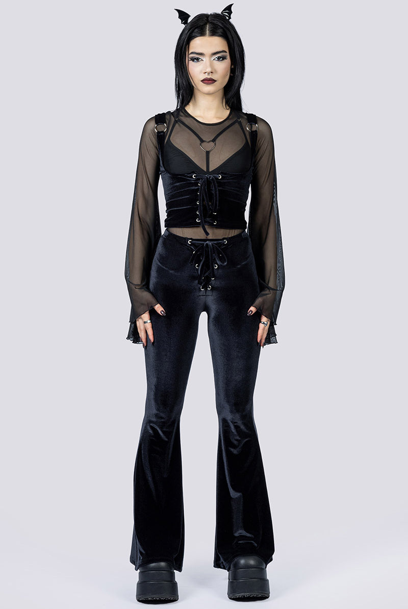 Obsidian Muse Lace Up Flare Pants Front Gothic Clothing
