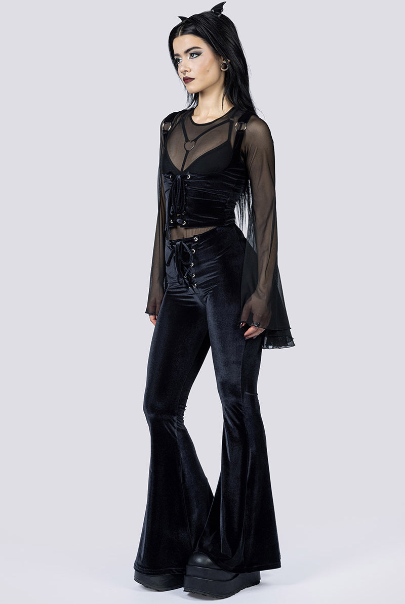 Obsidian Muse Lace Up Flare Pants Side Goth Wear