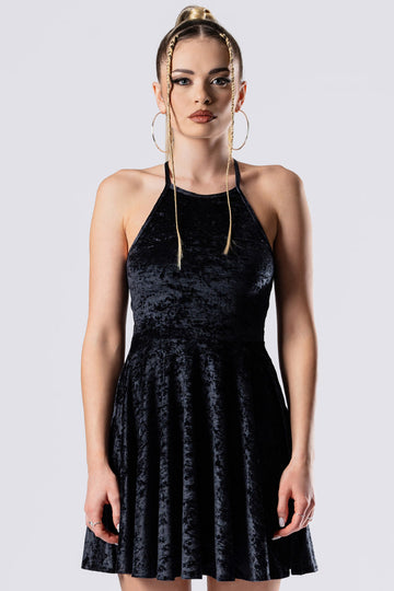 black backless skater dress Obsidian Muse Open Back – Velvet Fit and Flare Dress, M while the flared skirt event:Gala backless dress halter MONOT Pattern distribution format:PDF Sewing Pattern