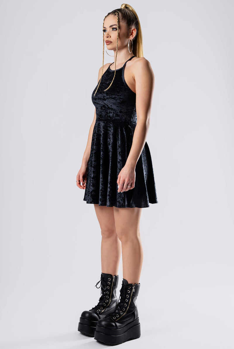Obsidian Muse Open Back Skater Dress - Black Velvet Obsidian Muse Open Back Skater Dress - Black Velvet
