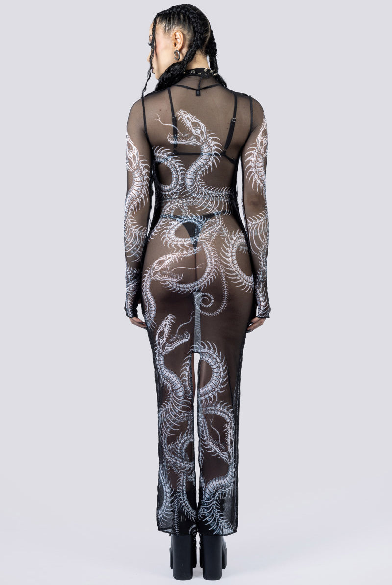 Phantom Serpent Sheer Long Sleeve Dress Back Goth Fashion