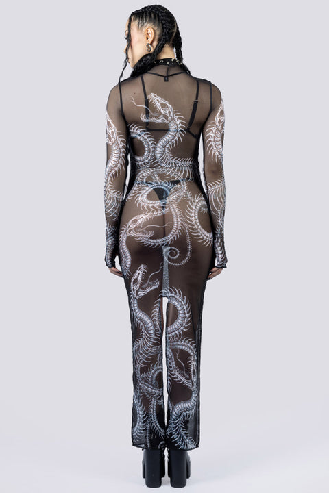Phantom Serpent Sheer Long Sleeve Dress Back Goth Fashion