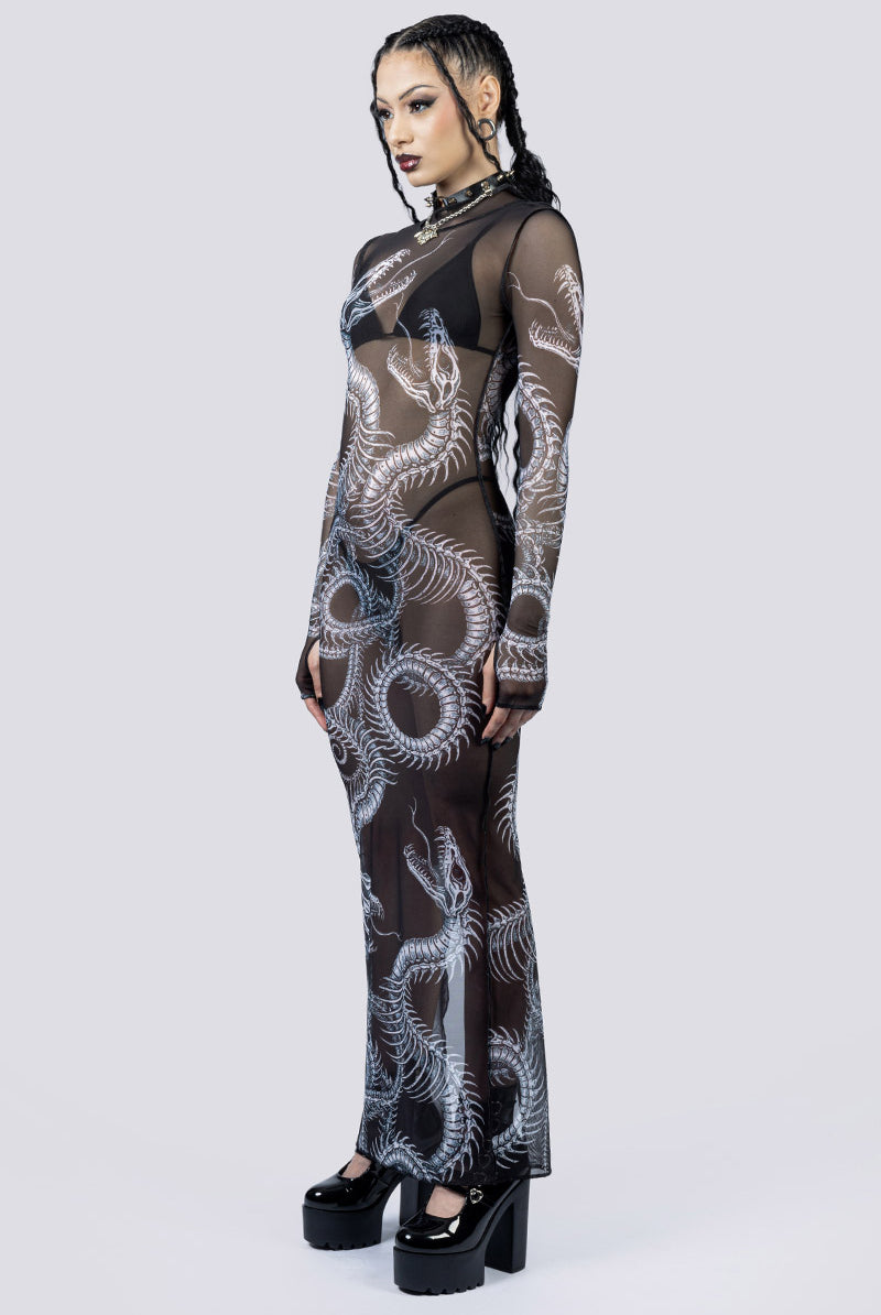 Phantom Serpent Sheer Long Sleeve Dress Side Gothic Clothes