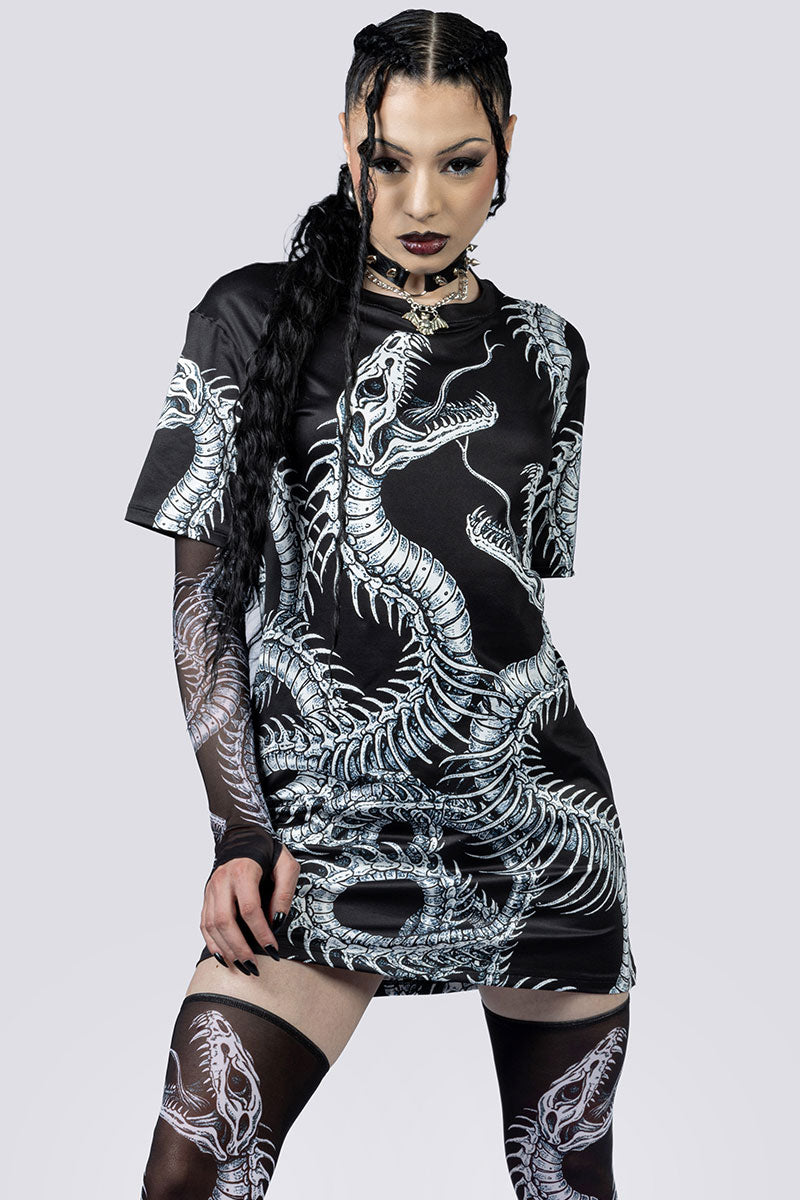 Phantom Serpent Tee Shirt Dress Close Up Front Goth Wear