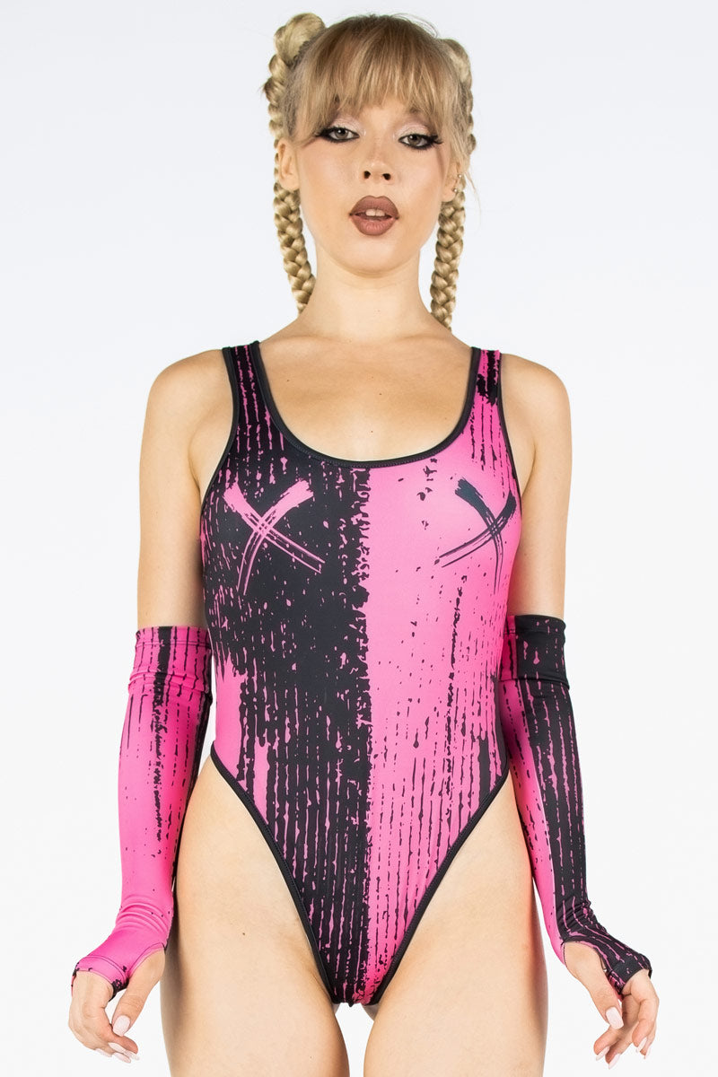 Pink and Black Gemini Sexy Thong Bodysuit for Women | Devil Walking