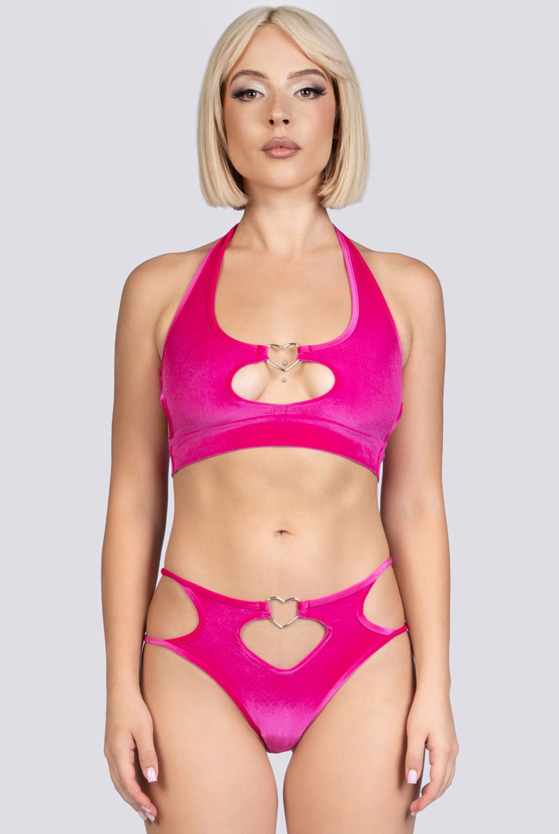 Pink Bombshell Heart Ring Halter Top - Velvet Stripper Outfit